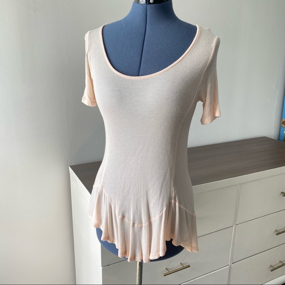 Peach Ribbed Peplum Top